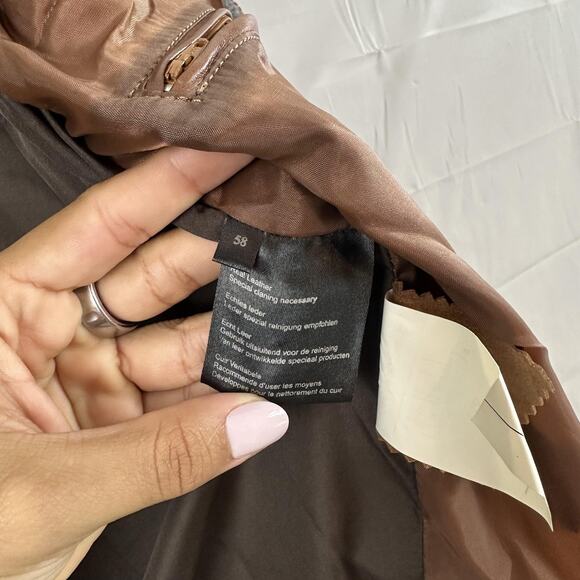 Gian Mori Leather Jacket Mens 3XL Sheepskin Moto Quilted Hooded Brown Zip Biker - Picture 10 of 16